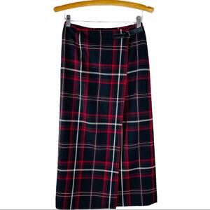 NEW Charter Club red black wool plaid preppy academia wrap midi skirt 6P